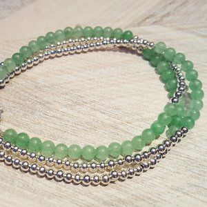 Green Aventurine Three Strand Silver Bracelet